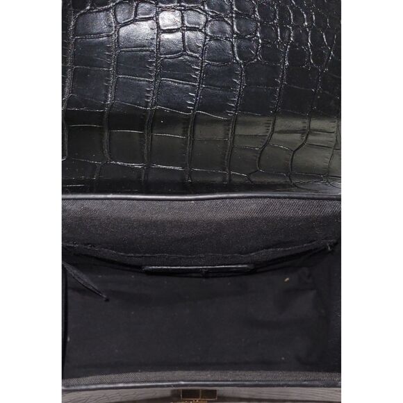 Badgley Mischka Vegan Frame Bag Crossbody Croc Embossed In Black Top Handle Used - Picture 7 of 7